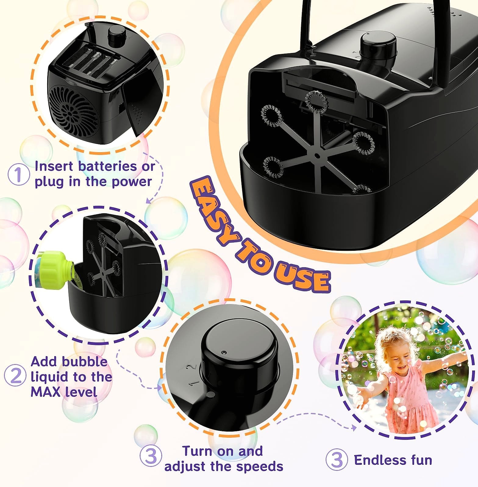 Sizonjoy Automatic Bubble Machine with 6 Wands, 18000+ Bubbles/Min