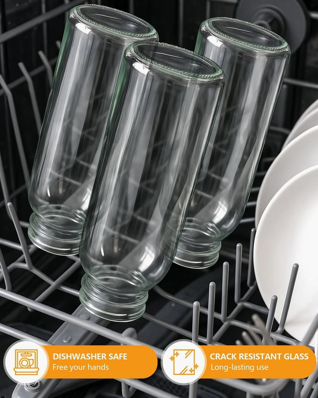 Glass Water Bottles with Lids & Straw 16 oz, 8 Pack Reusable Juice Bottles Wi...