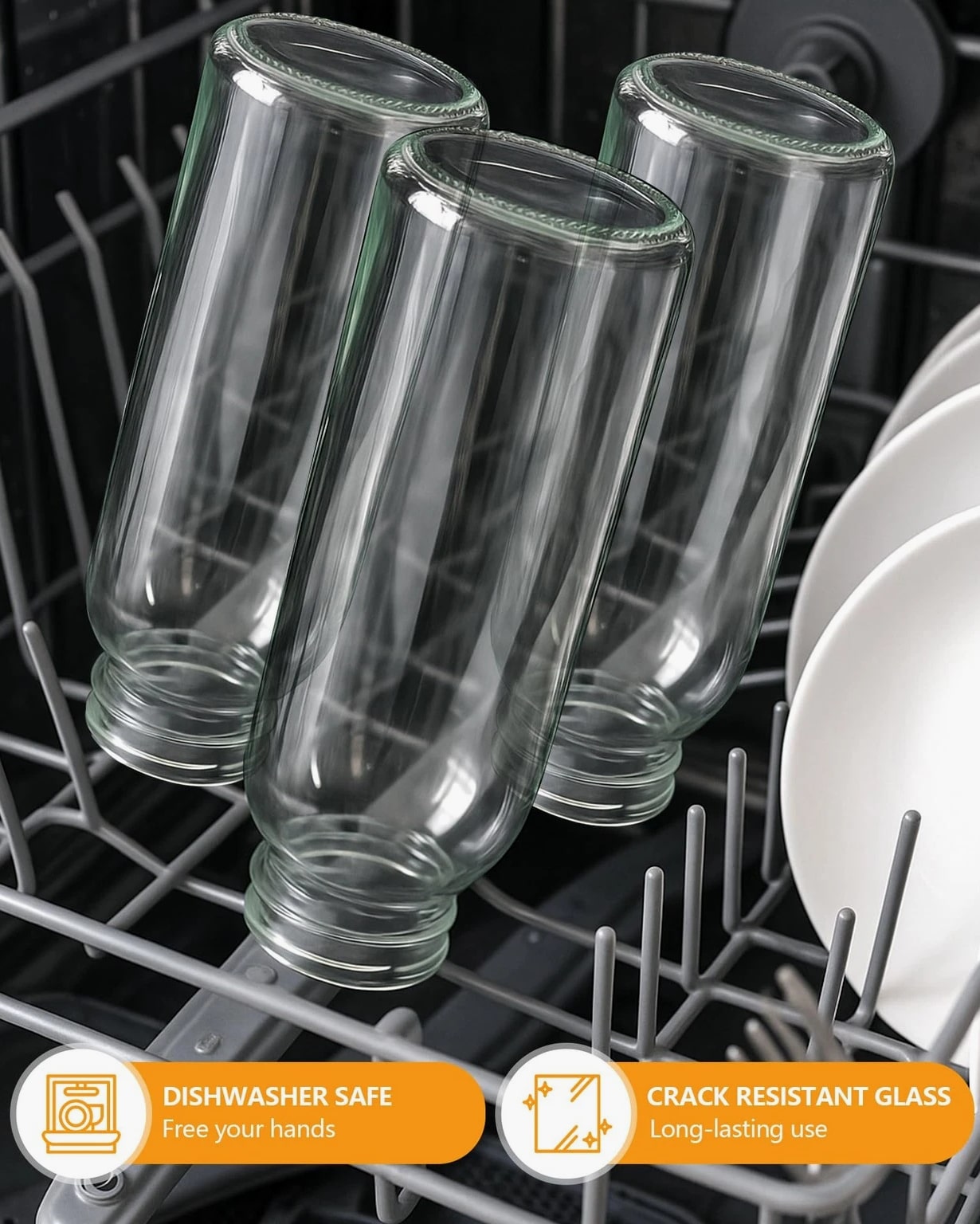 Glass Water Bottles with Lids & Straw 16 oz, 8 Pack Reusable Juice Bottles Wi...