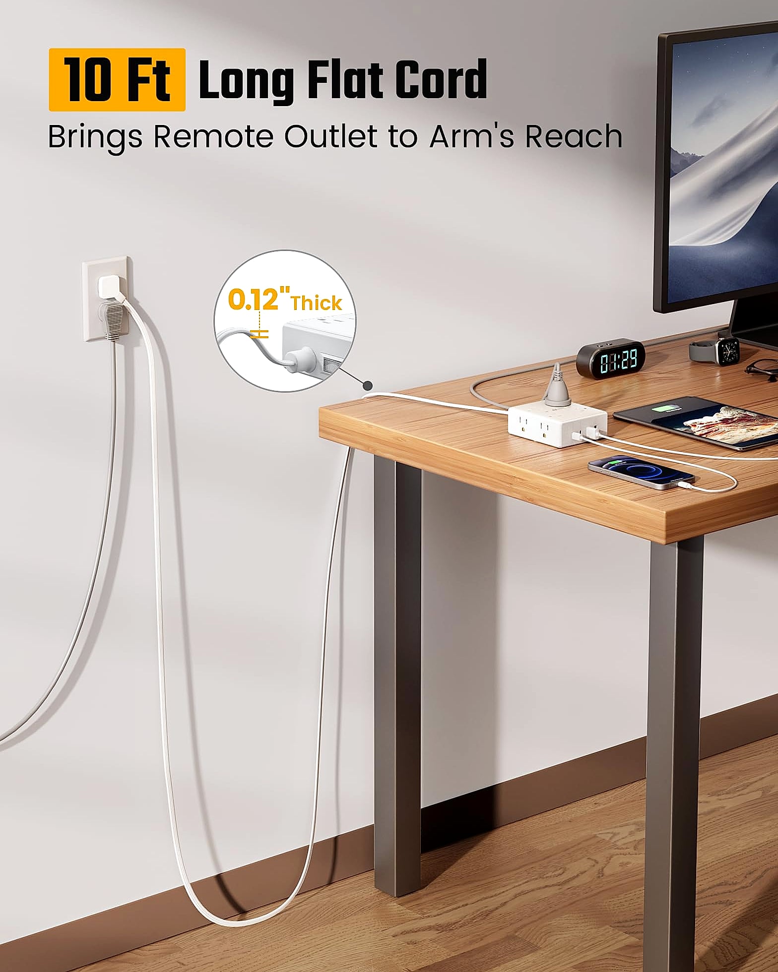 SUPERDANNY 10ft Extension Cord Power Strip, 8 Outlets 4 USB