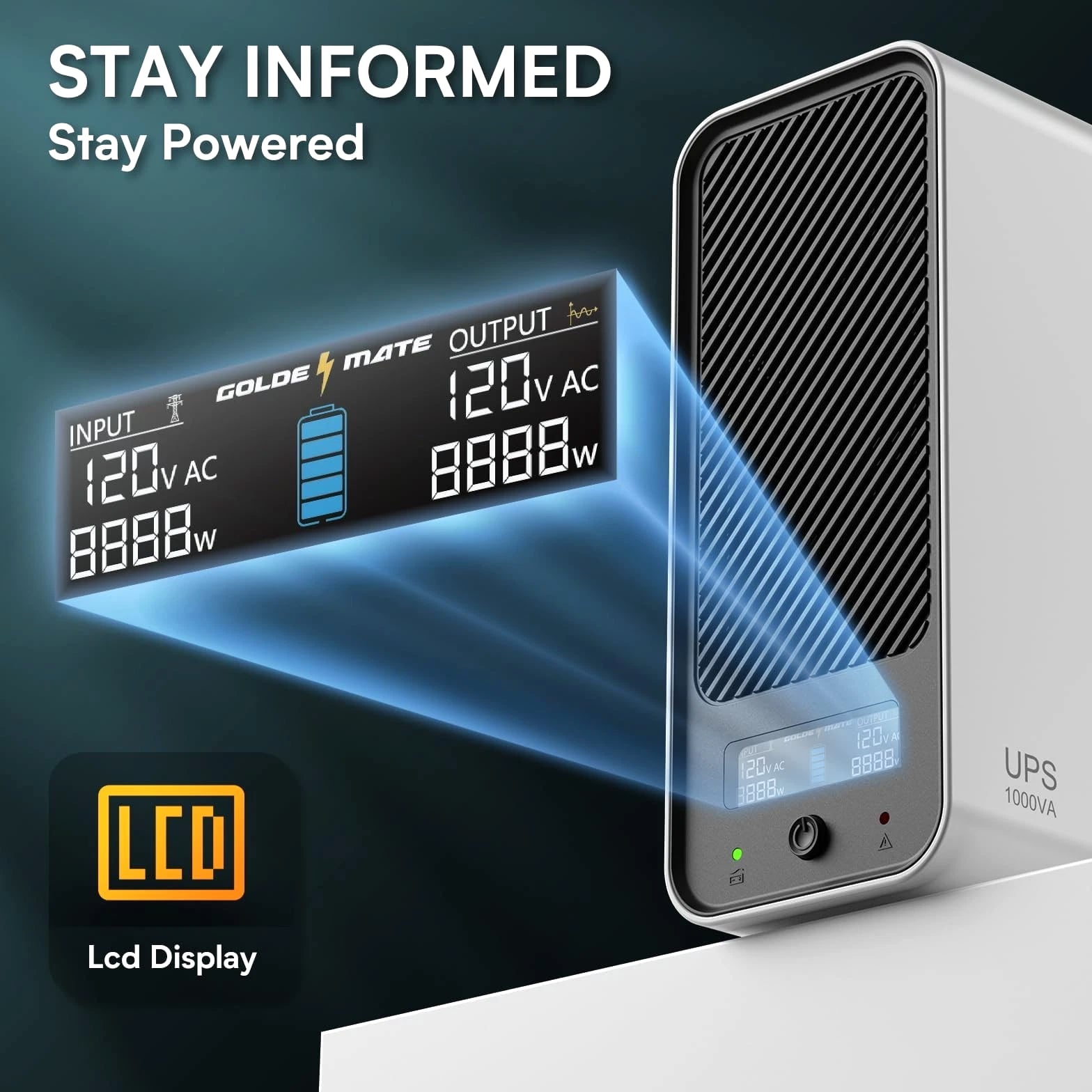 Goldenmate Back-UPS 1000VA/800W LiFePO4 Battery Backup UPS Surge Protector