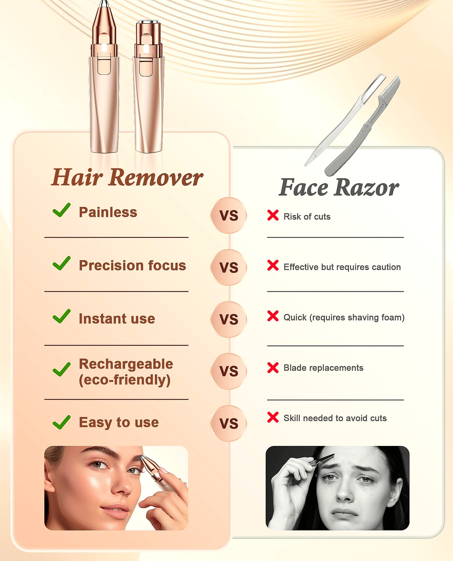 Bissuuy 2-in-1 Eyebrow Trimmer and Face Shaver for Women