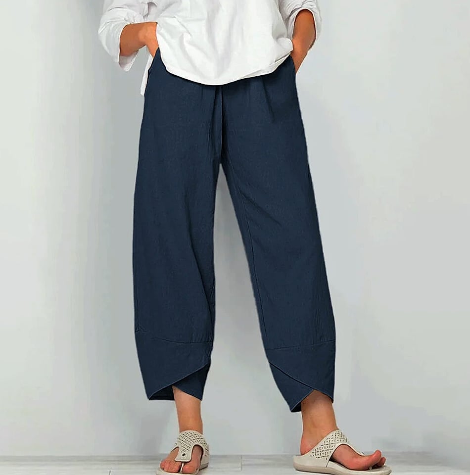 Women Cotton Linen Harem Pants Vintage Printed Wide Leg Trousers Casual Solid Pockets Harajuku High Waist Baggy Pants Joggers