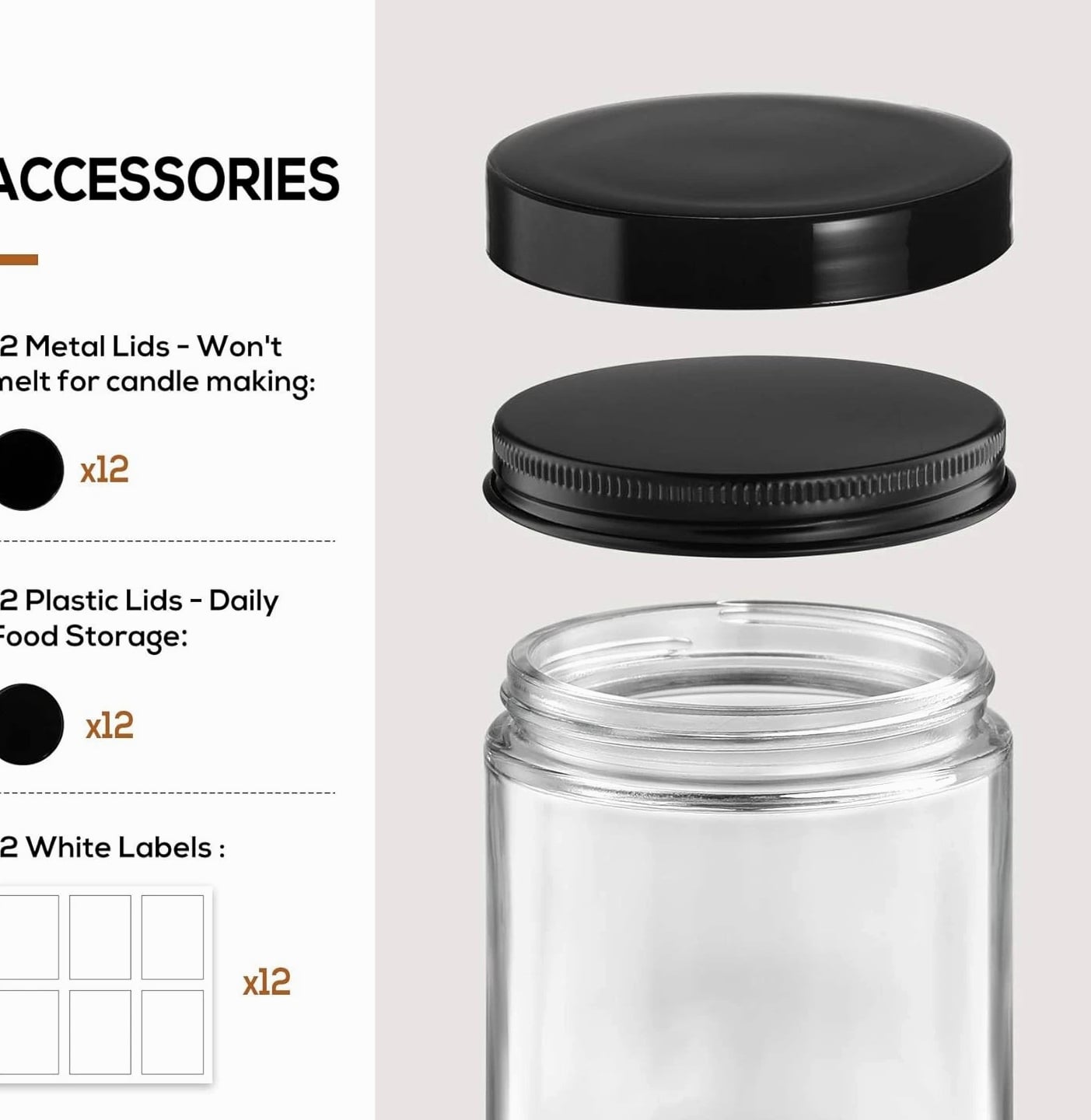 12 Pack 8 OZ Clear Candle Jars For Making Candle, Thick Glass Jars with Metal & Plastic Lids
