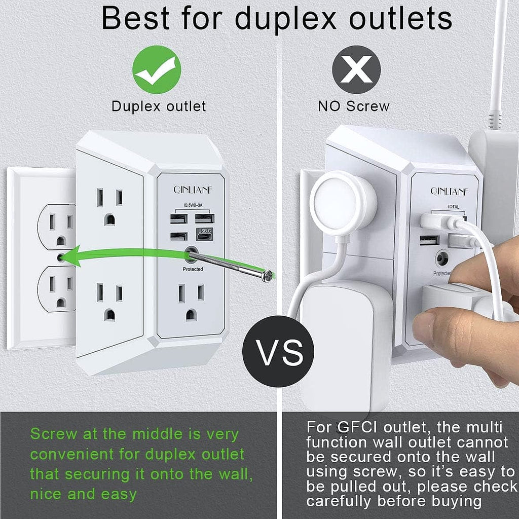 QINLIANF 5 Outlet Wall Charger with 4 USB Ports
