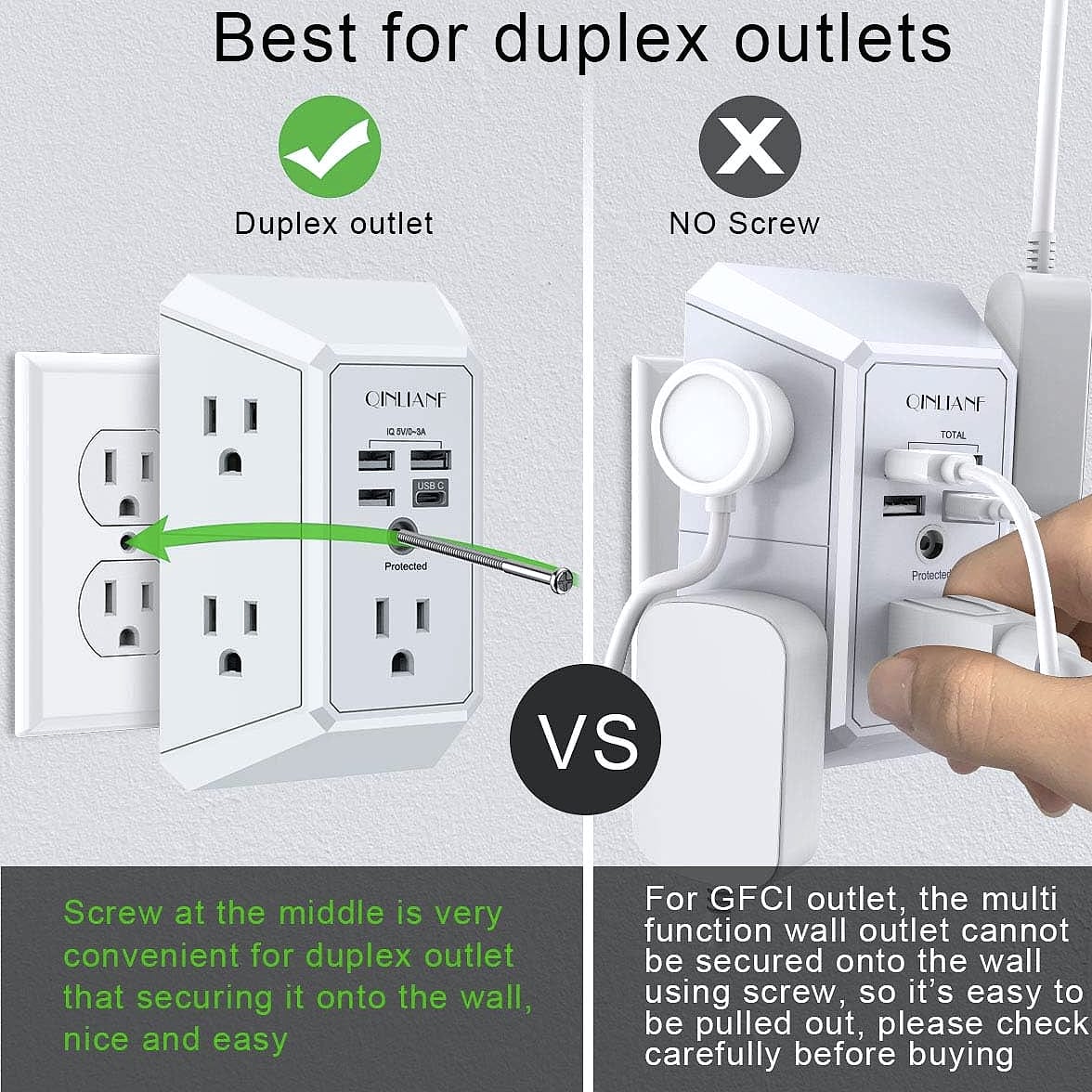 QINLIANF 5 Outlet Wall Charger with 4 USB Ports