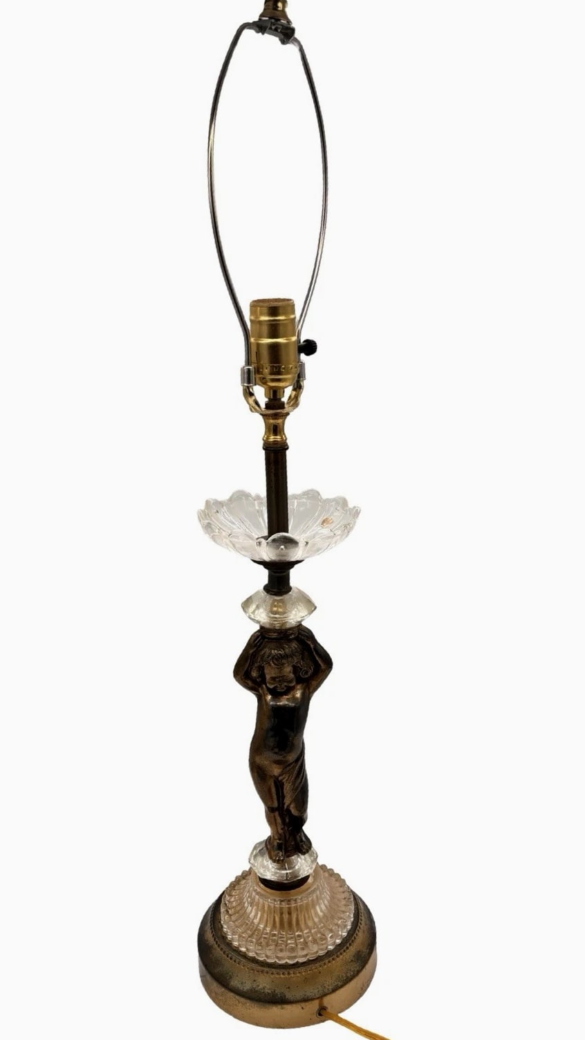 Vintage Nude Cherub Lamp w Crystal Accents Hollywood Regency Boudoir Light WORKS