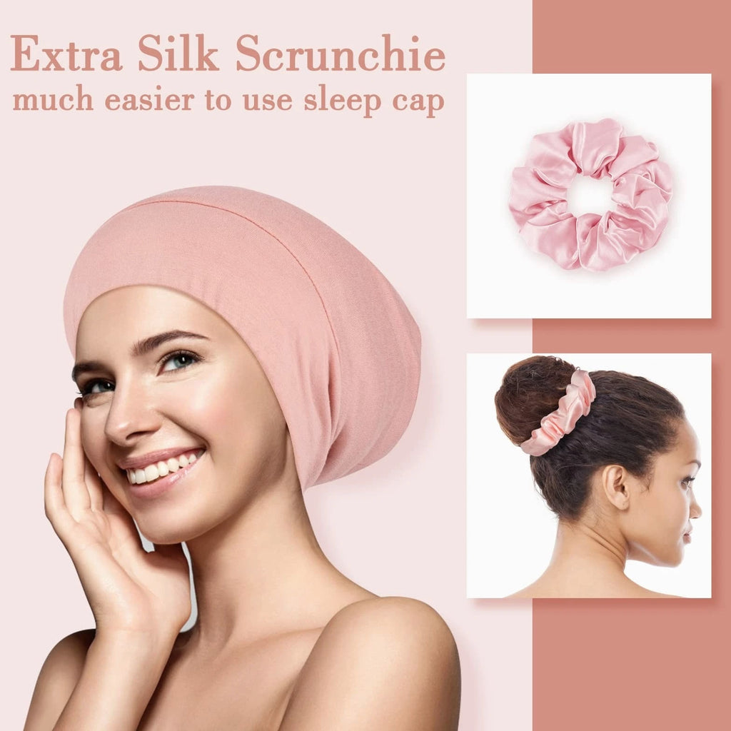 Mulberry Silk Bonnet for Sleeping Women, Real Silk Sleep Cap for Curly Hair a...