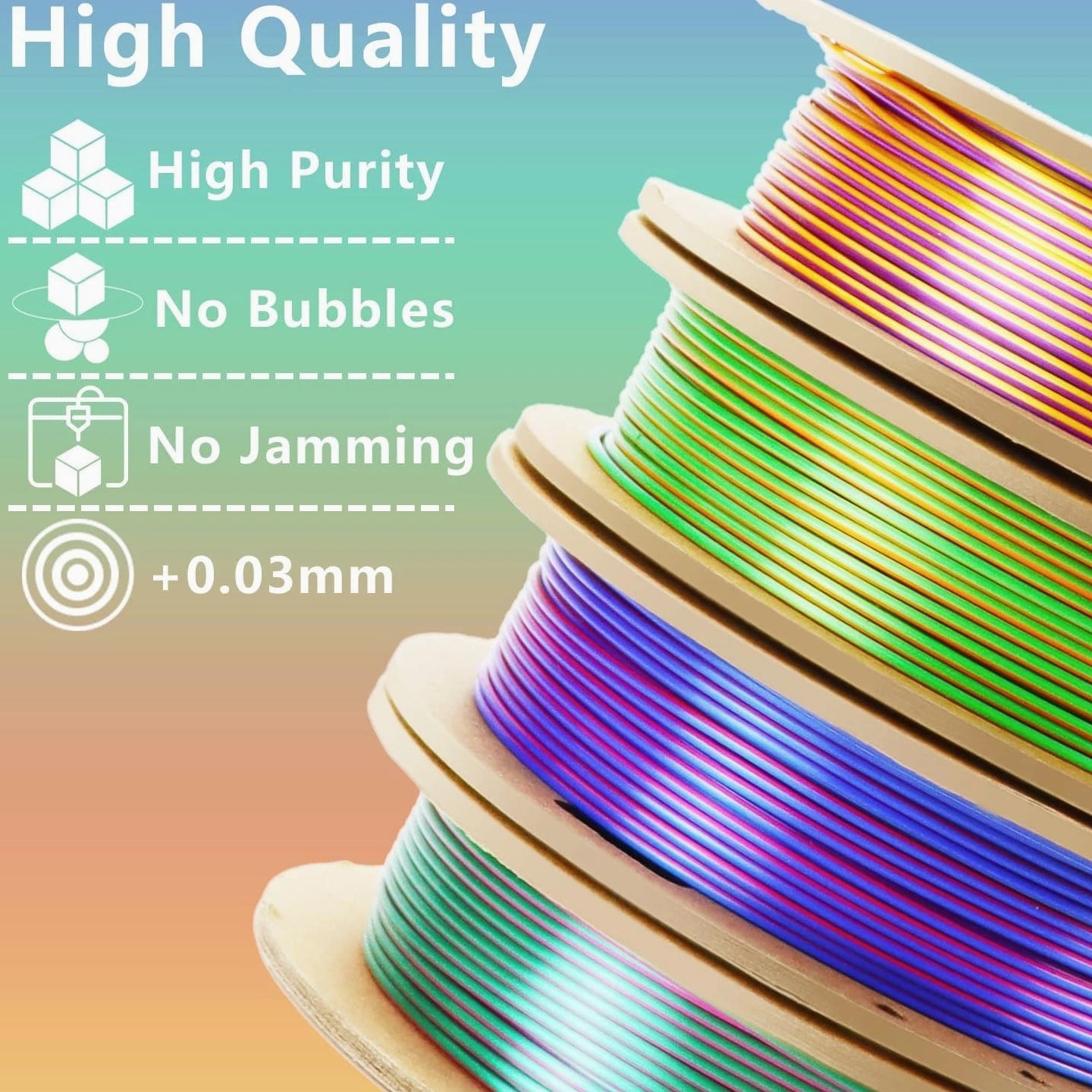 3D PLA Filament 1.75Mm Bundle - Tricolor 3D Printer Filament, Rainbow Silk