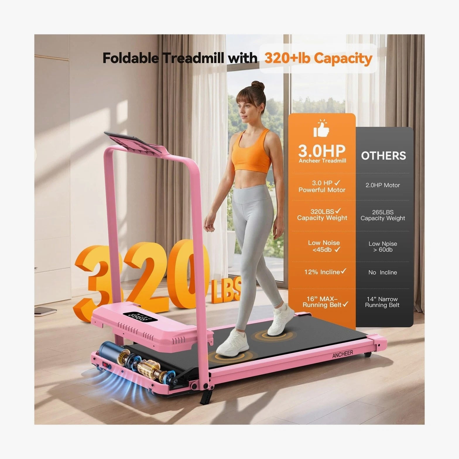 ANCHEER Walking Pad Treadmill with 12% Incline - Under Desk with Handle Bar,...