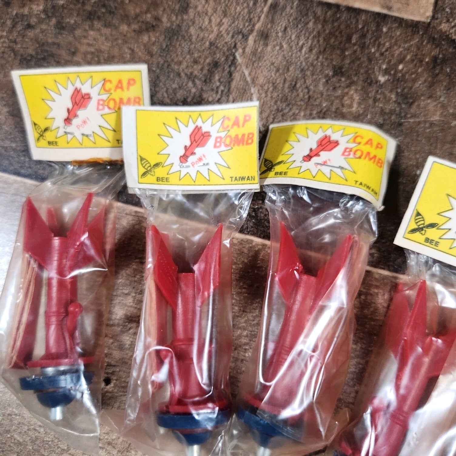 Vintage Lot Of 5 1960s Bee Cap Bomb Toys Missles Shaped Brand New NOS Retro Red