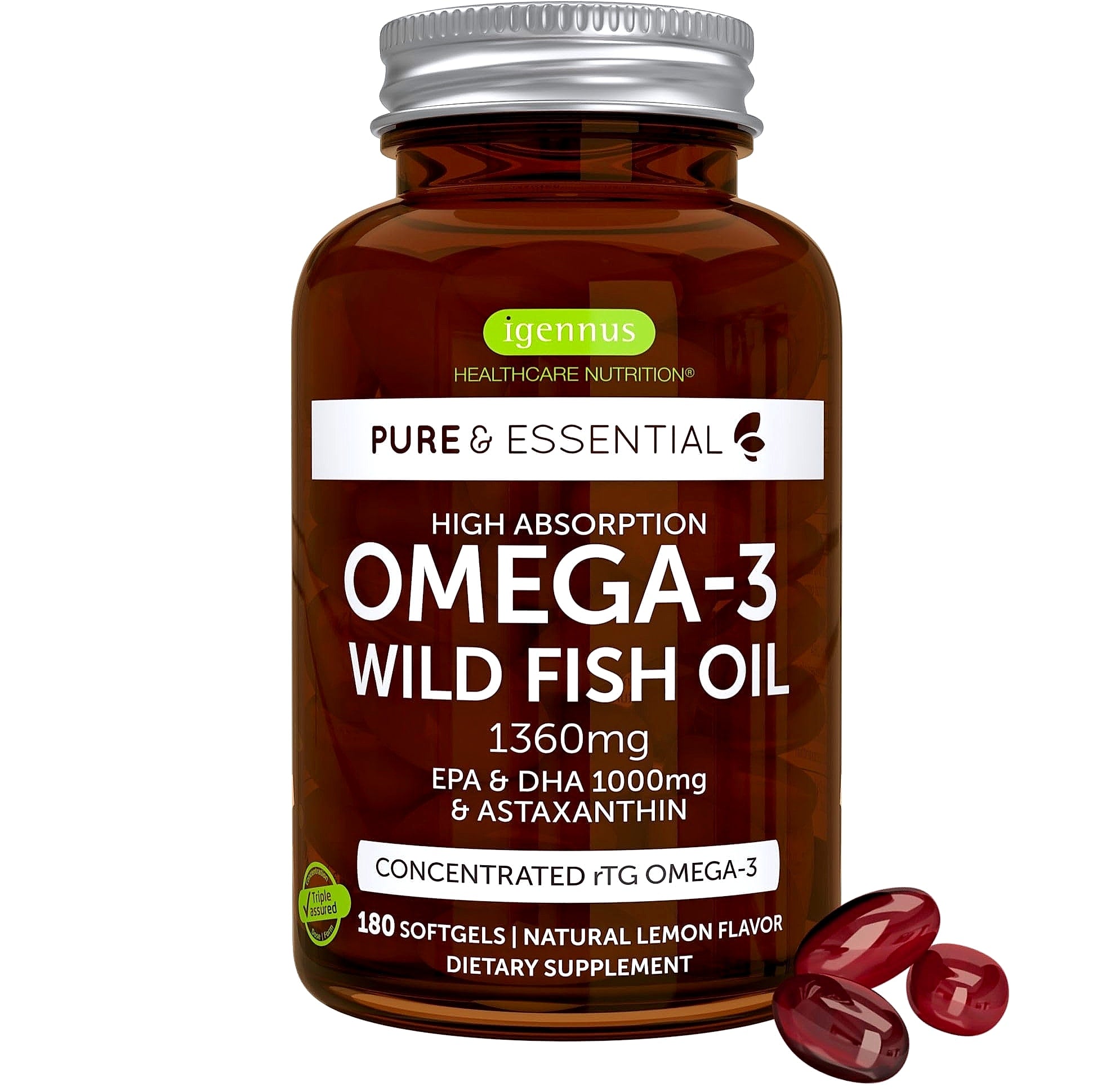 Igennus Ultra Pure Omega 3 Fish Oil 1360mg rTG 180 Softgels
