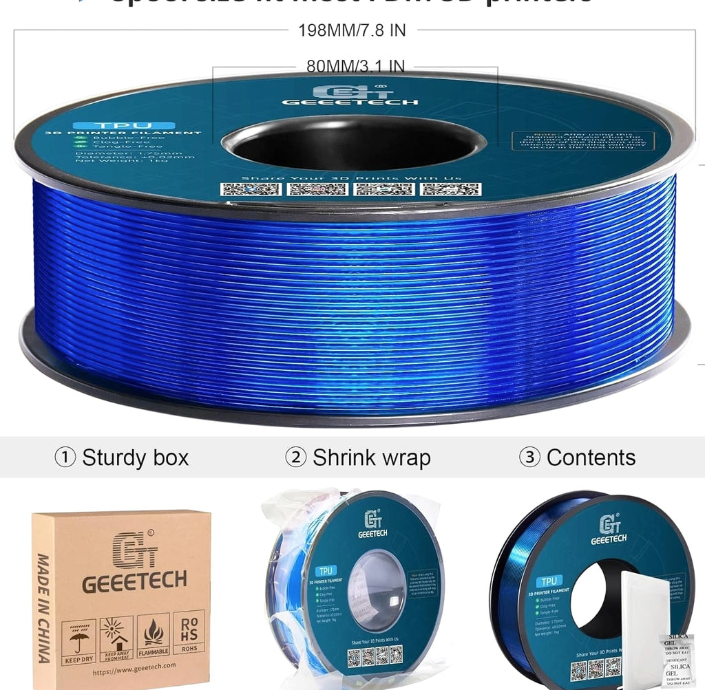 Flex TPU Filament 1.75mm 95A Shore, Clear Blue Flexible