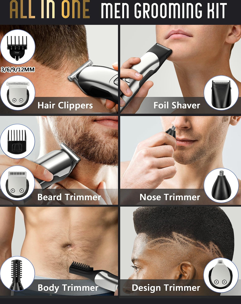 Ufree Beard Trimmer Kit, Waterproof Electric Razor for Men
