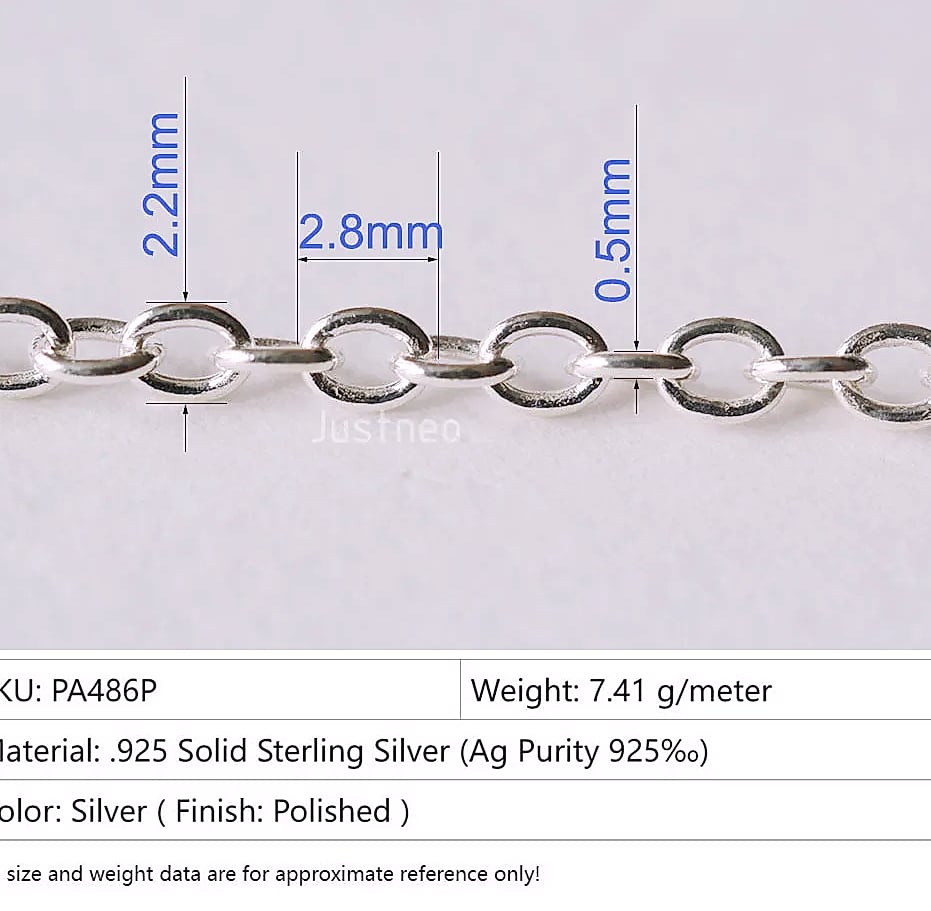 Justneo 925 Sterling Silver Oval Cable Chain 1 meter