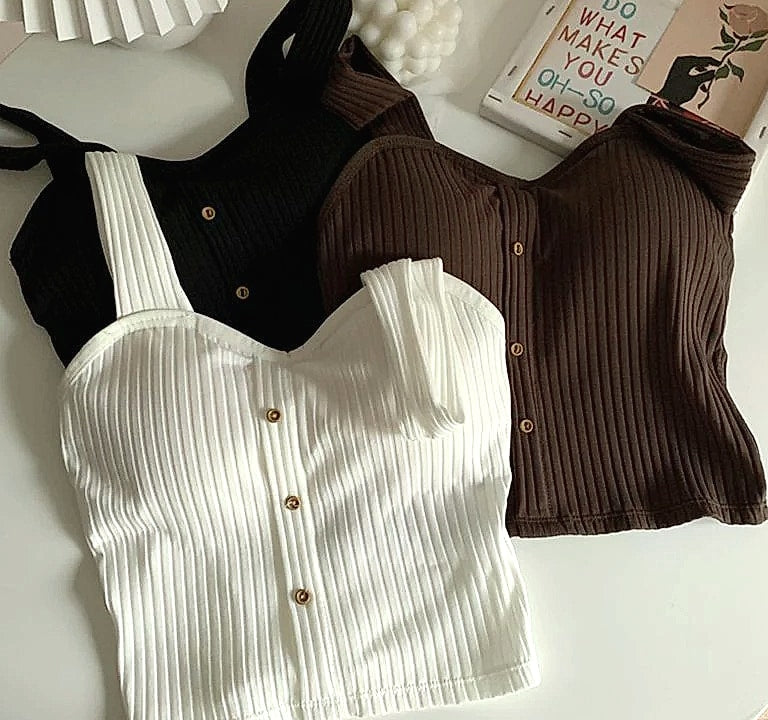 Women's Y2K Cropped Tank Top with Bra Pads and Suspenders