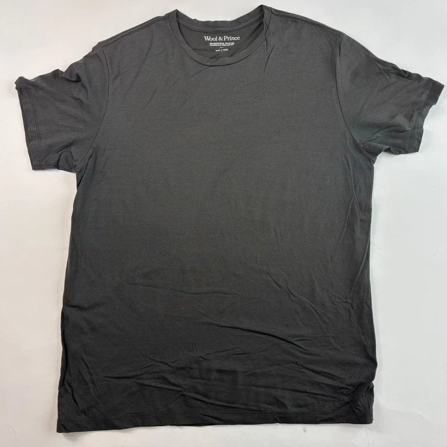 Wool & Prince Mens Wool Blend Base Layer T-Shirt L Black Basic Minimalist *Hole*
