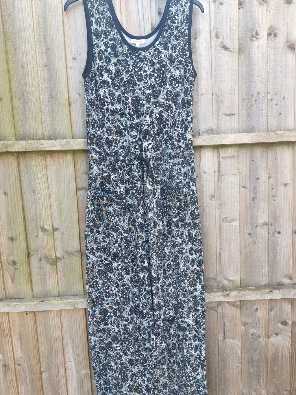 Thought Black Abstract Jumpsuit Size 12 Sustainable Organic Cotton Wide Leg Pockets