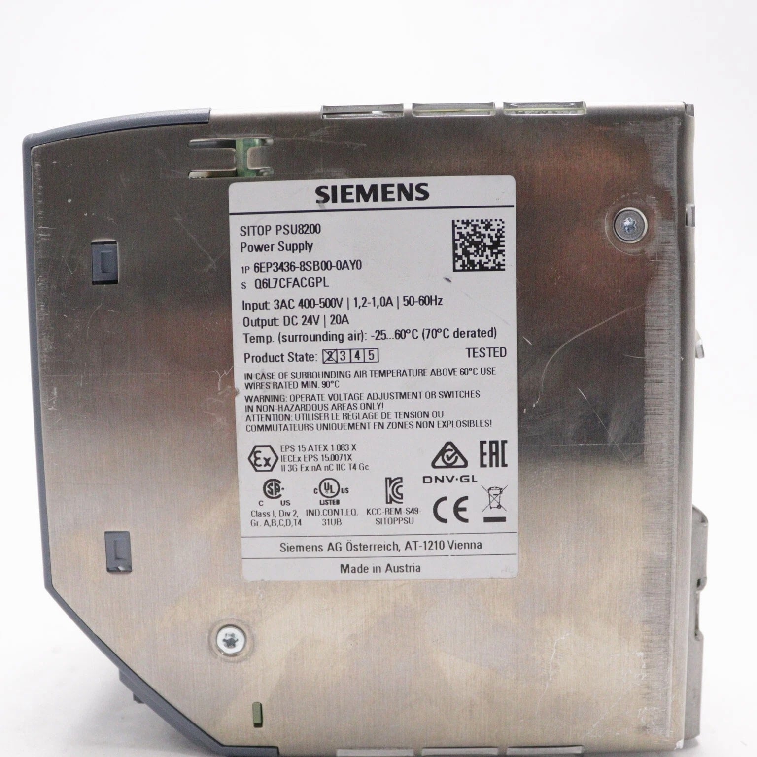 SIEMENS POWER SUPPLY SITOP 24V 20AMP PSU8200 6EP3436-8SB00-0AY0