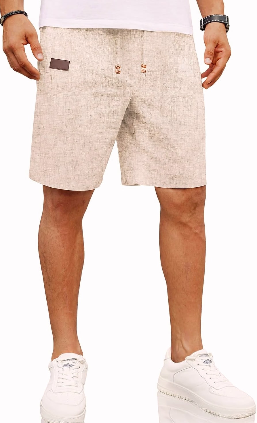 COOFANDY Men's Linen Shorts Elastic Waist Drawstring Loose Fit