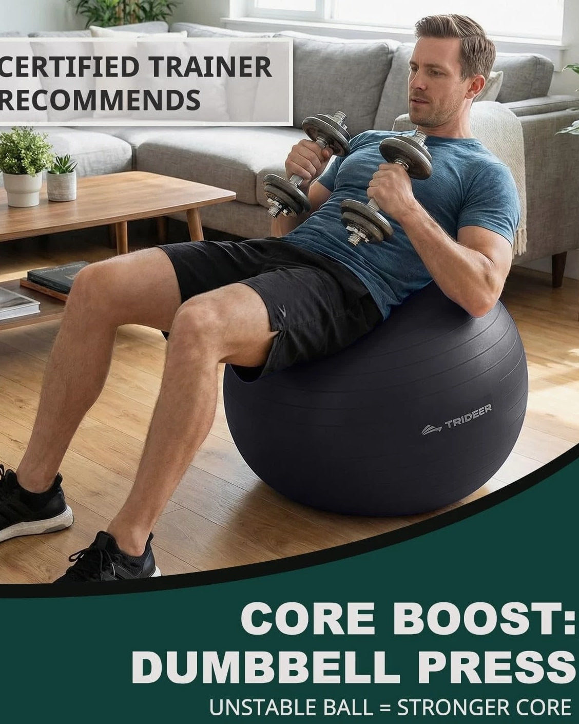 Trideer Exercise Ball for Yoga, Pilates & Fitness – Stability Ball Equipment for