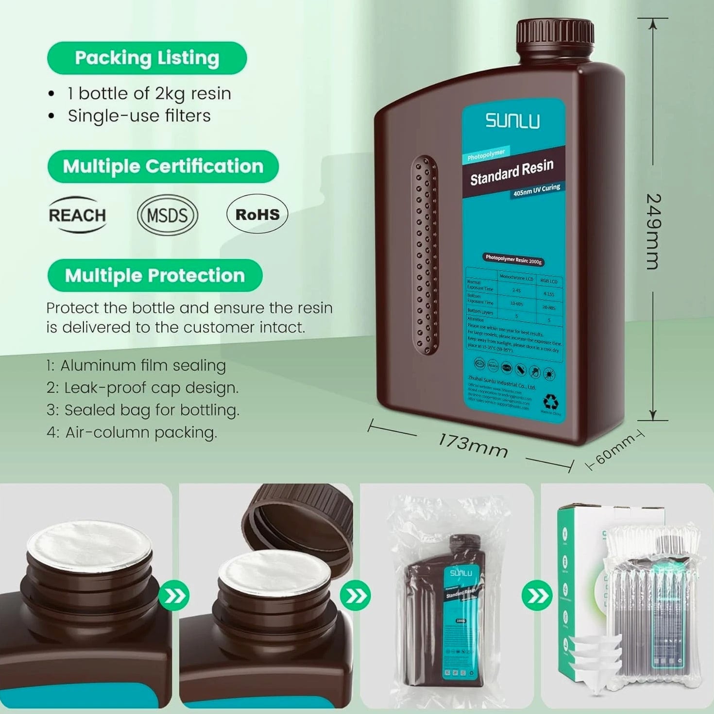 Clear 3D Resin 2kg for Most Printers, Fast Cure & Low Shrinkage - Precision Grade
