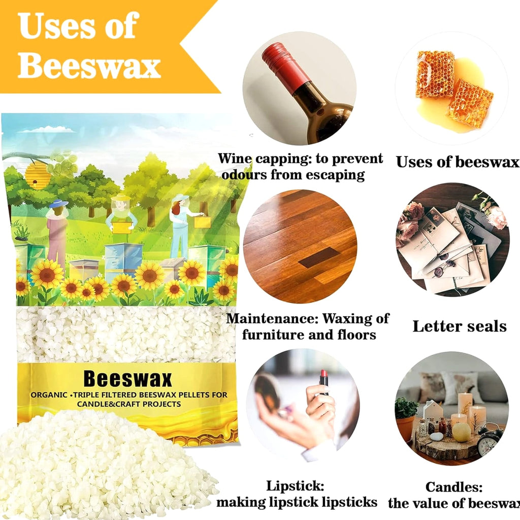 White Beeswax Pellets - 428G Beeswax Pastilles Bulk Bees Wax Triple Filtered