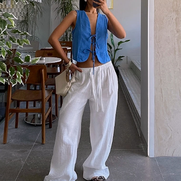 HXAO Women's Baggy Wide Linen Pants High Waist Casual