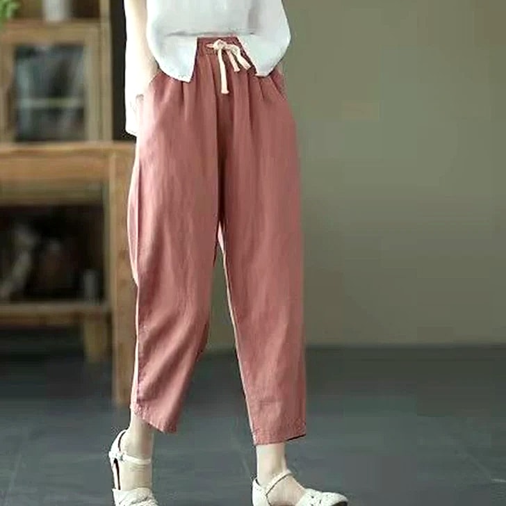 XPQBB Women's Cotton Linen Harem Pants High Waist