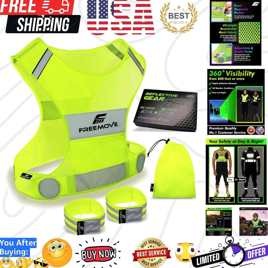 Reflective Vest - Running Gear + 2 Bands & Bag/Ultralight & Comfy Safety Vest...