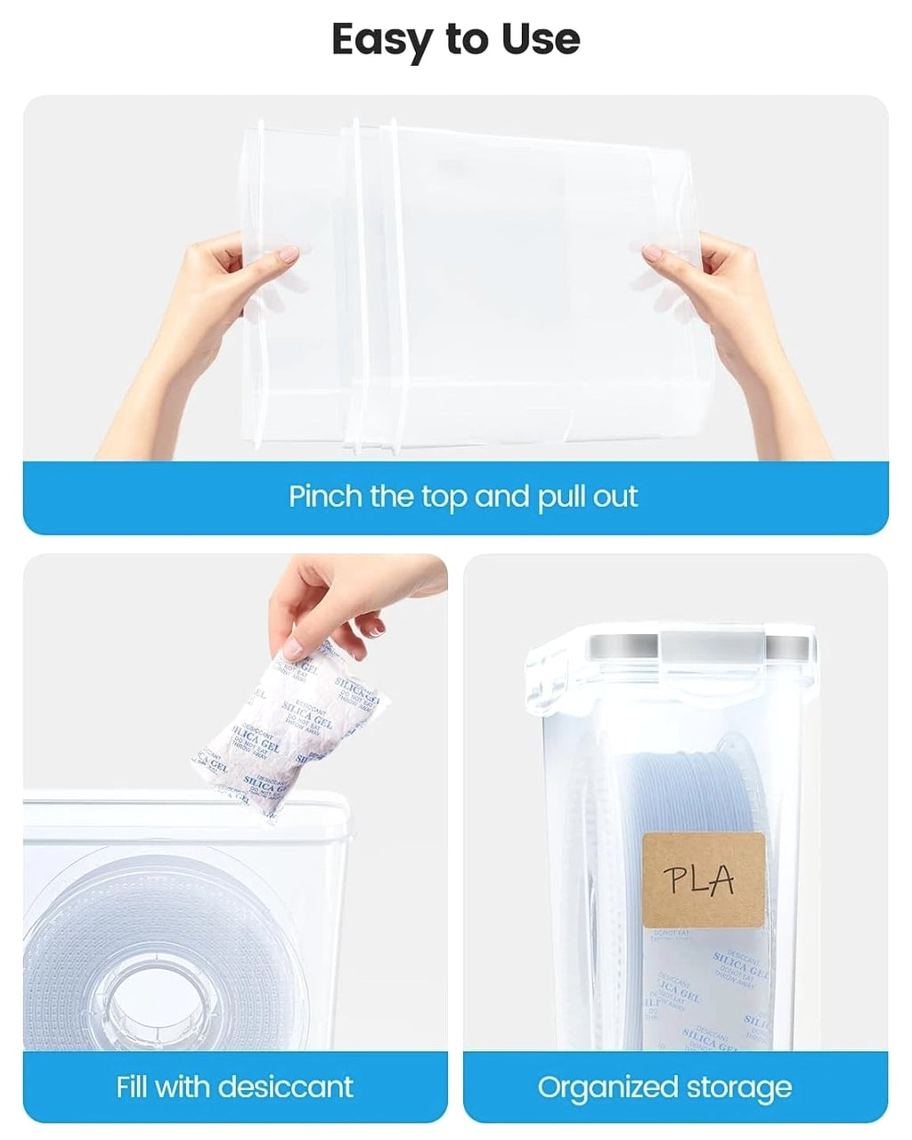 Stable 4.0L Filament Containers with Desiccant – Premium 3D Printing Protection