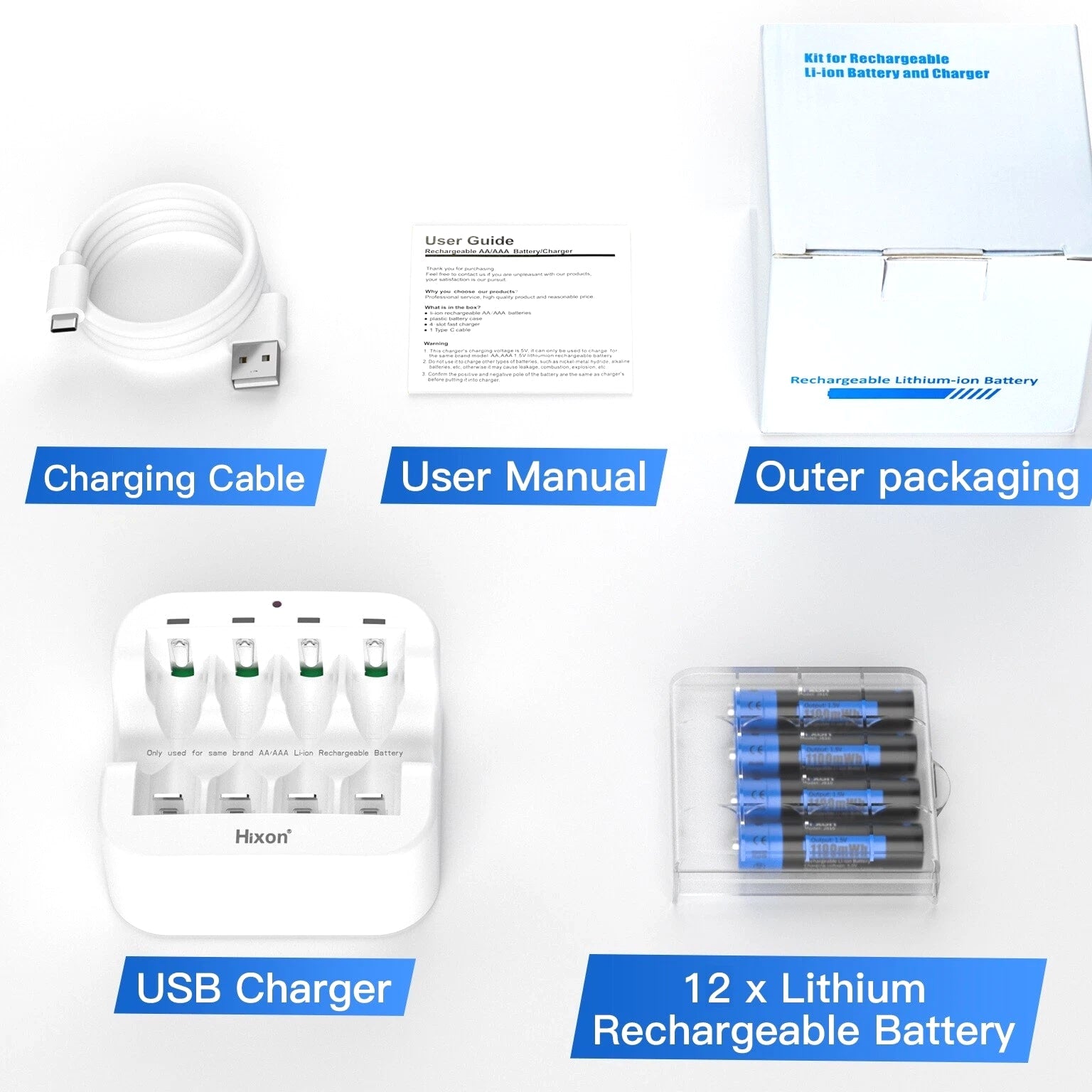 1100mWh Hixon AAA 1.5V Lithium Rechargeable Batteries &Charger High Quality LOT