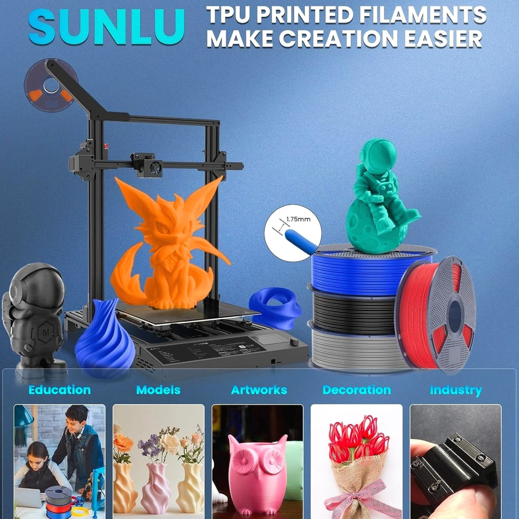 TPU 3D Printer Filament 1.75mm High Speed 95A TPU, 1KG Flexible 3D Filament