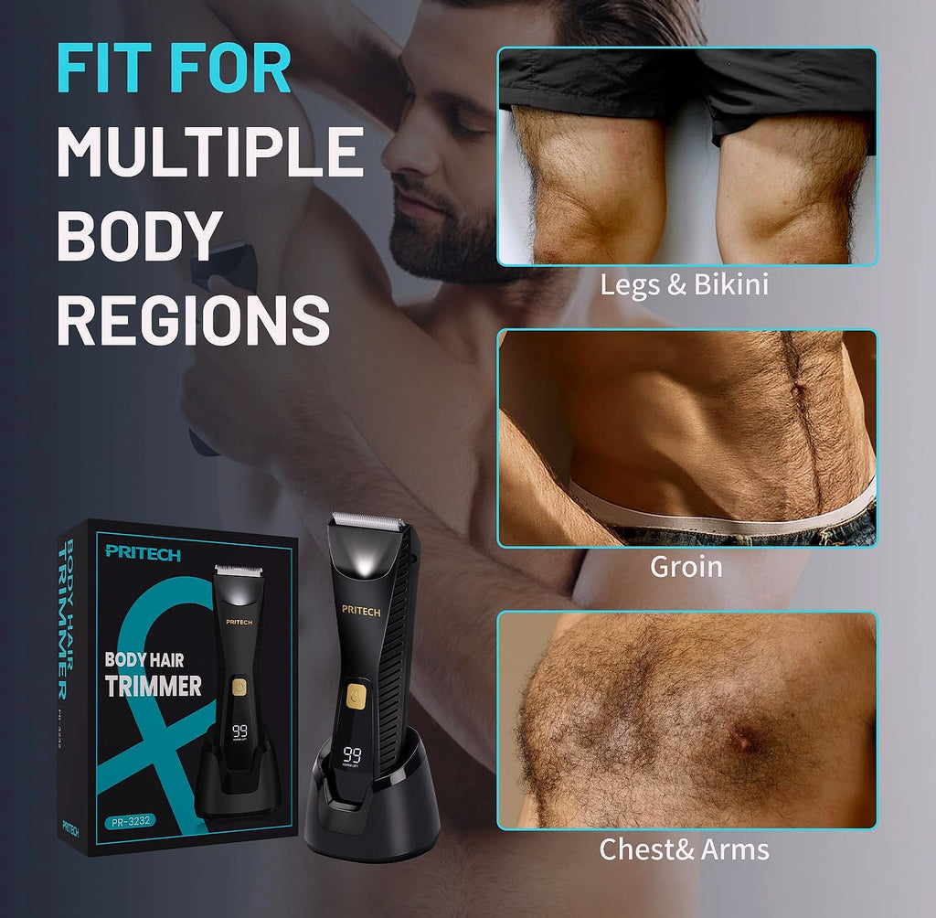 PRITECH Waterproof Body Hair Trimmer with Ceramic Blade