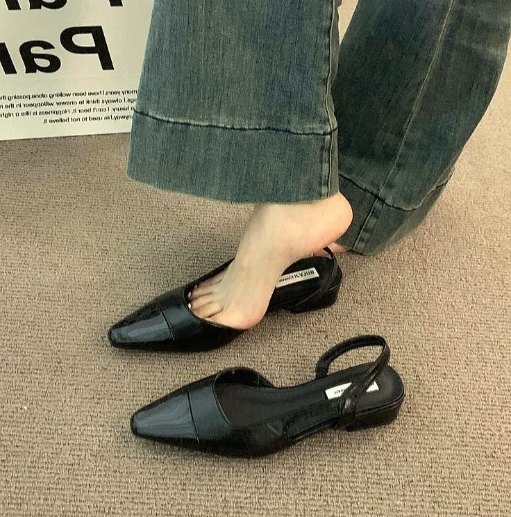ZYXZ Pointed Toe Flat Sandals Women Summer PU Leather