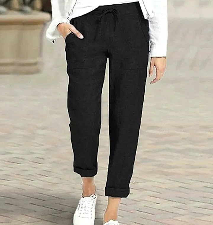 XPQBB Casual Cotton Linen Women's Harem Pants High Waist