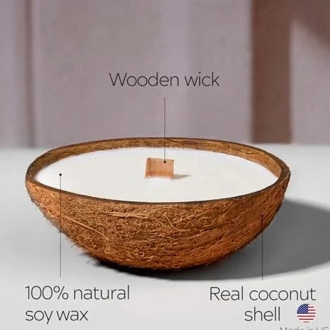 Scented Candles Clearance | Coconut Shell Soy Wax Candle with Wooden Wick | Home Décor