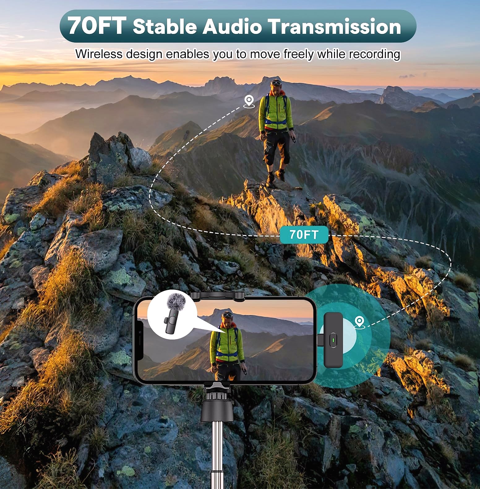 MAYBESTA Wireless Lavalier Microphone 2 Pack for iPhone Android