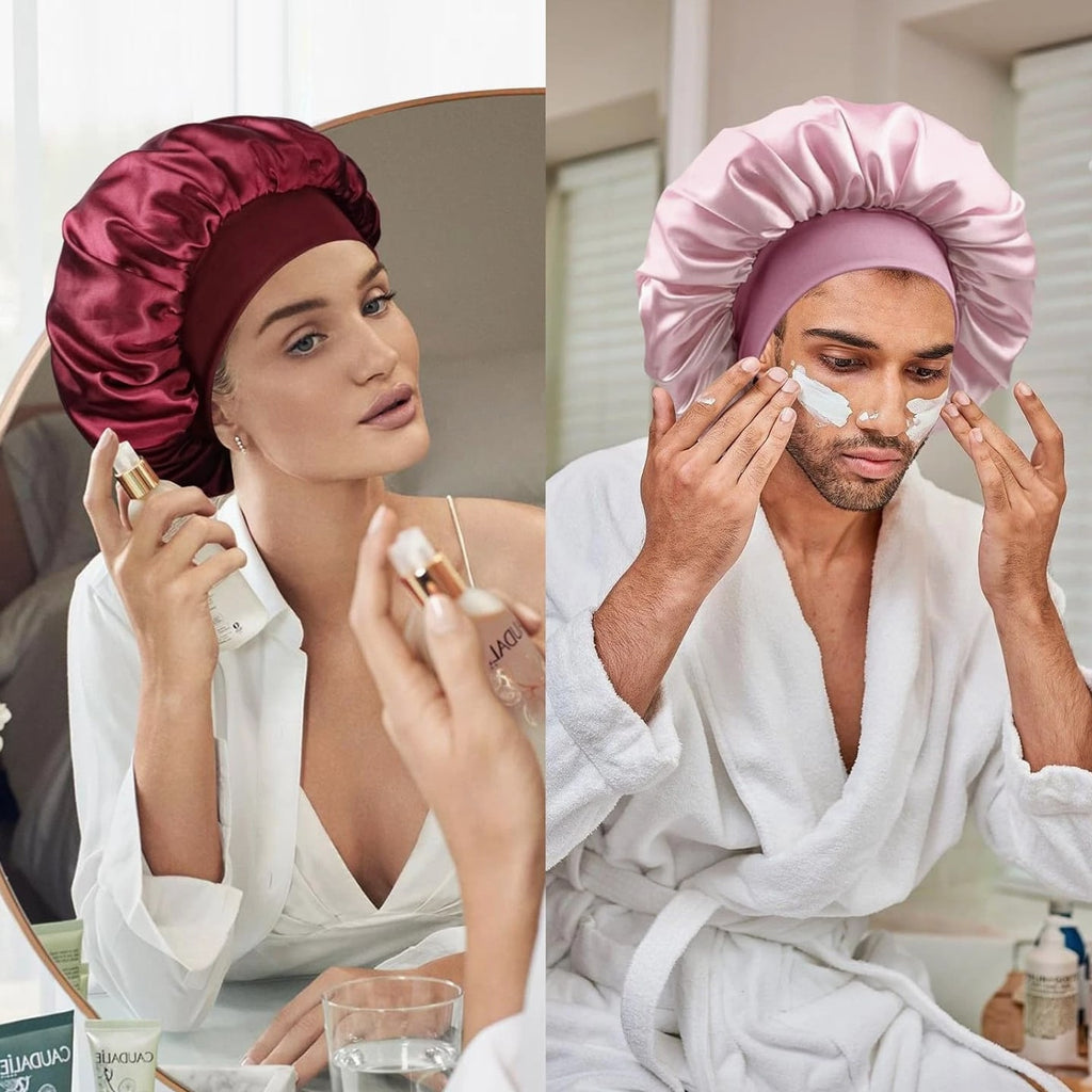Satin Silk Bonnet for Sleeping, Double Layer Silk Sleep Cap, Soft Satin Lined