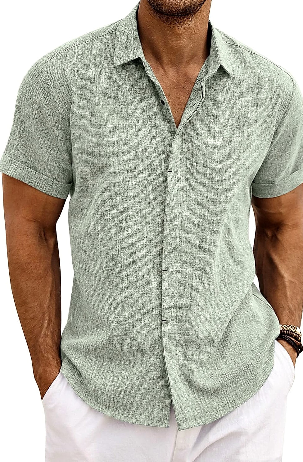 COOFANDY Men's Linen Short Sleeve Casual Button Down Shirt