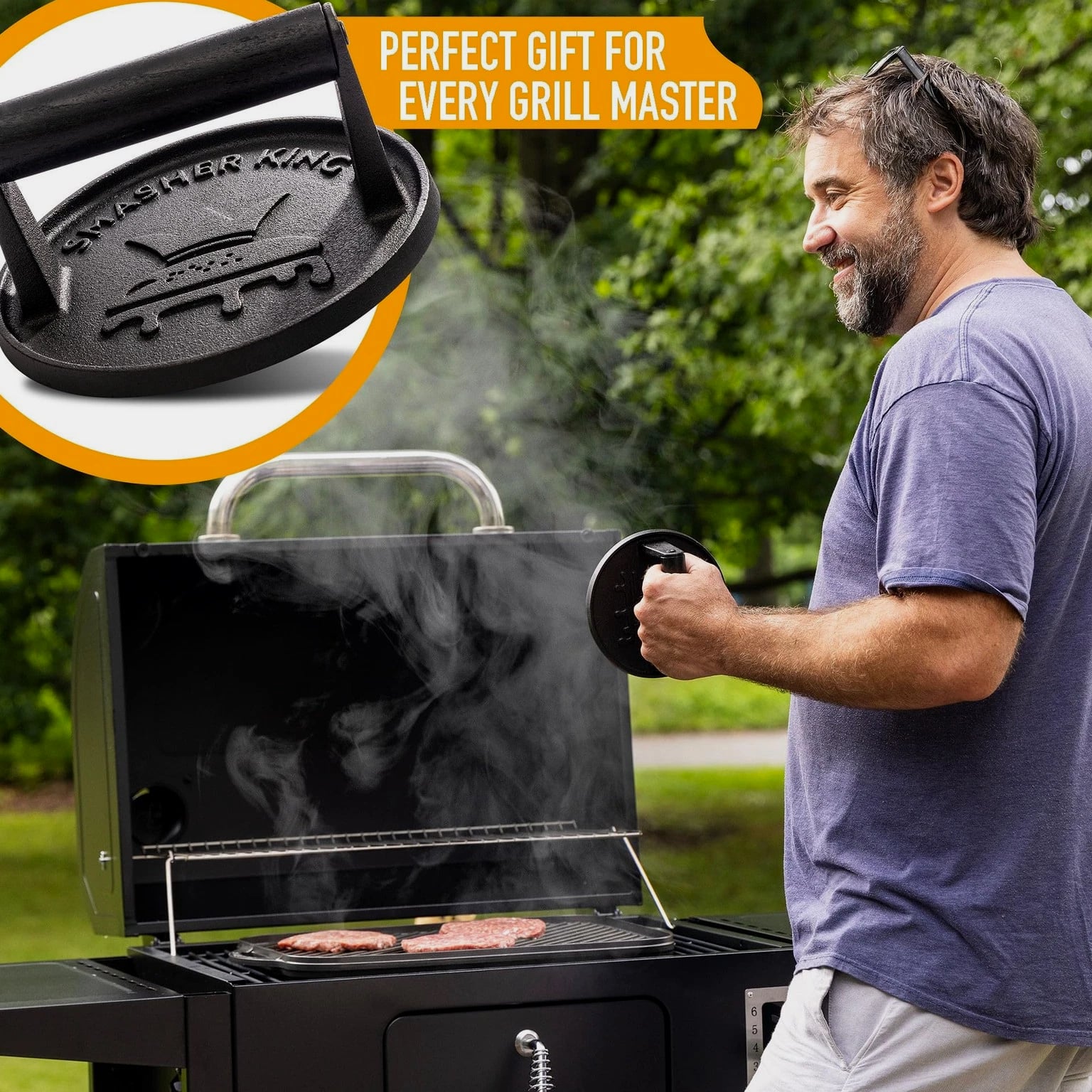 ™ - Premium Cast Iron Smash Burger Press incl. 25 pcs of Patty Paper, Burger ...