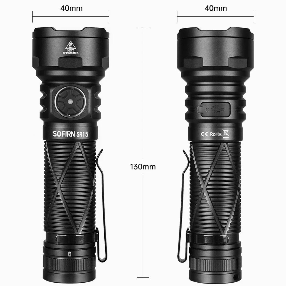 Sofirn SR15 LED Flashlight 4500LM USB-C Rechargeable Power Bank IP68 510m