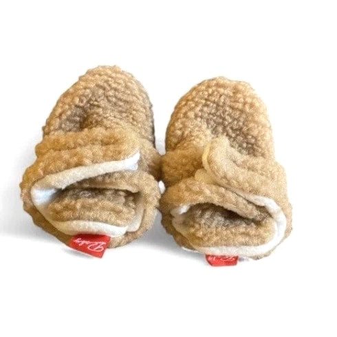 Baby Sherpa Booties Beige Plush Fleece Hook and Loop Soft Sole Shoes 3-6 Months