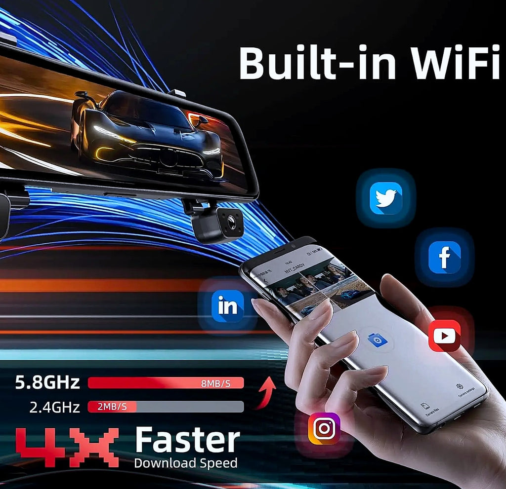 12 inch rear view mirror dash cam, 4 channel GPS WiFi