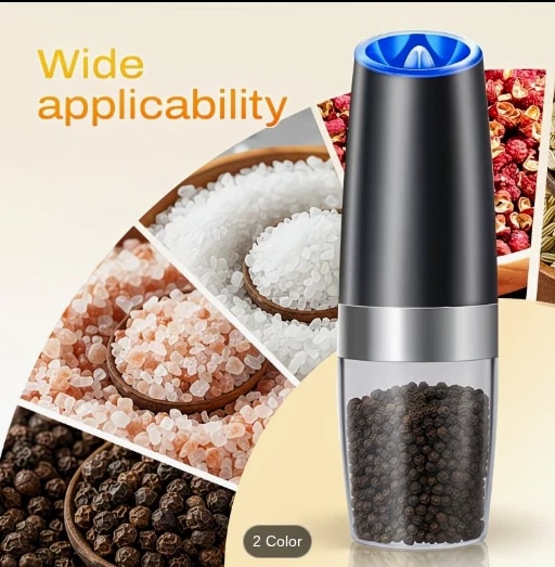 2 Pcs Gravity-sensing Electric Salt & Pepper Grinder Set, Battery-powered LED