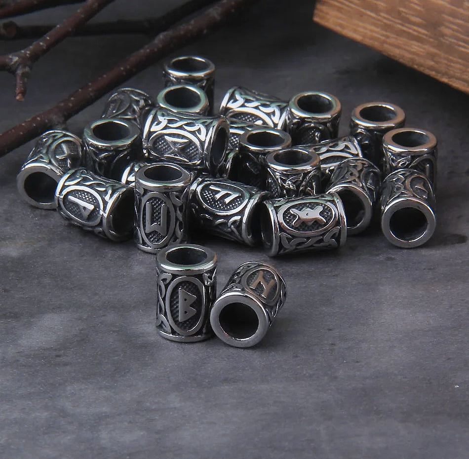 Vikings Jewelry Stainless Steel 24pc Rune Beads Charms