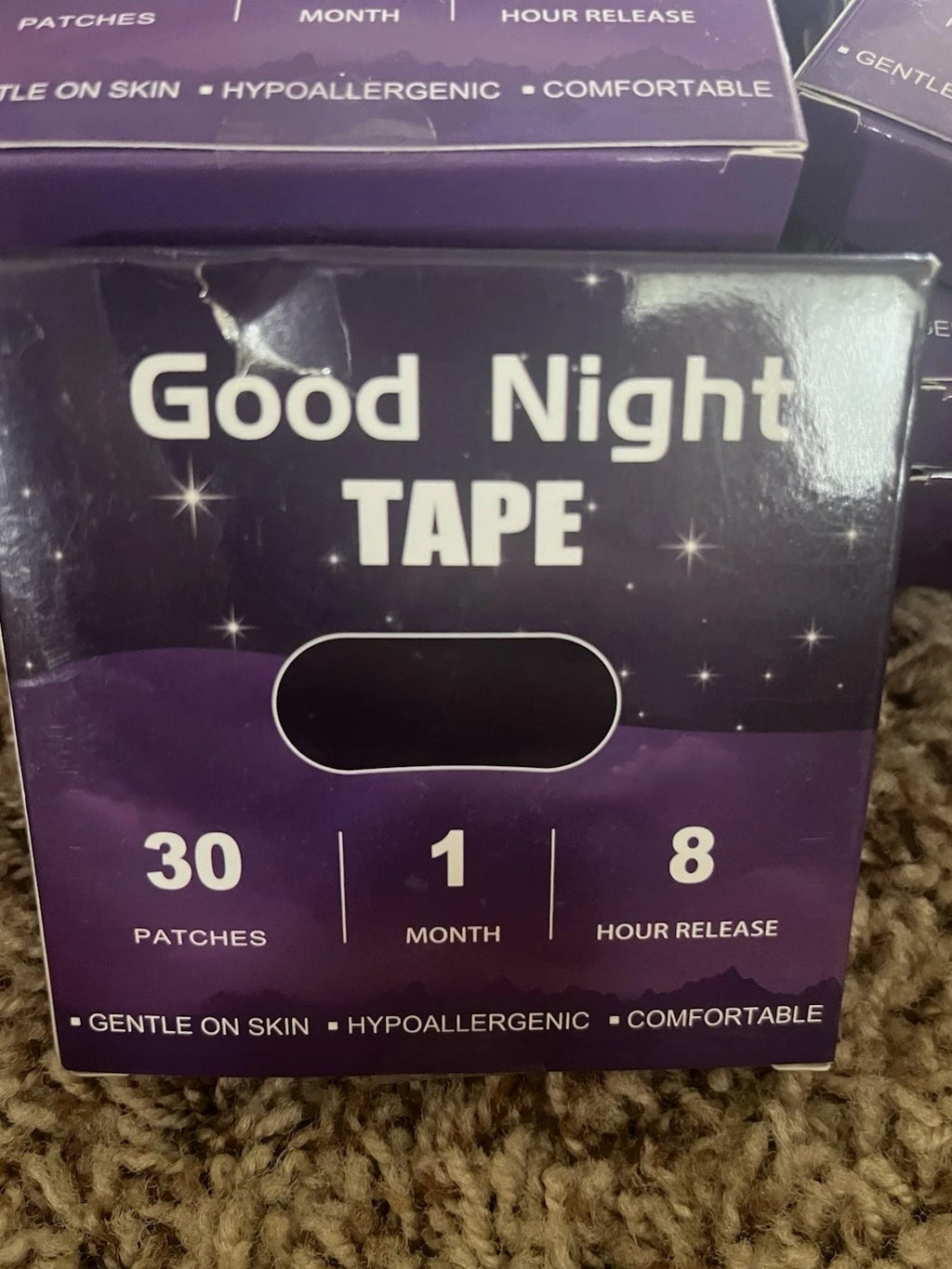 Good Night Tape 8 Hour Release 30 Patches Per Box - Gentle on Mouth - 5 Packs