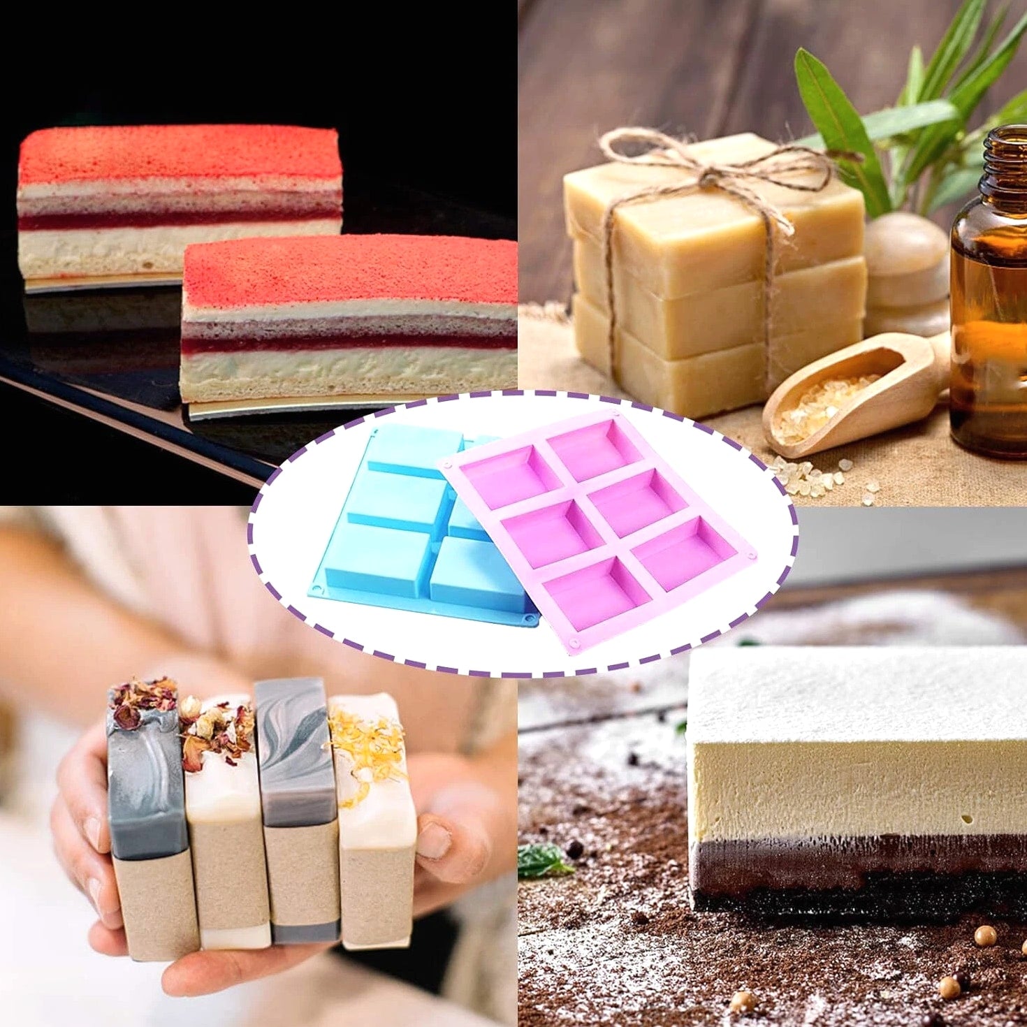 3 Pack Silicone Rectangle Soap Molds with 6 Cavities, Soap Making Baking Molds