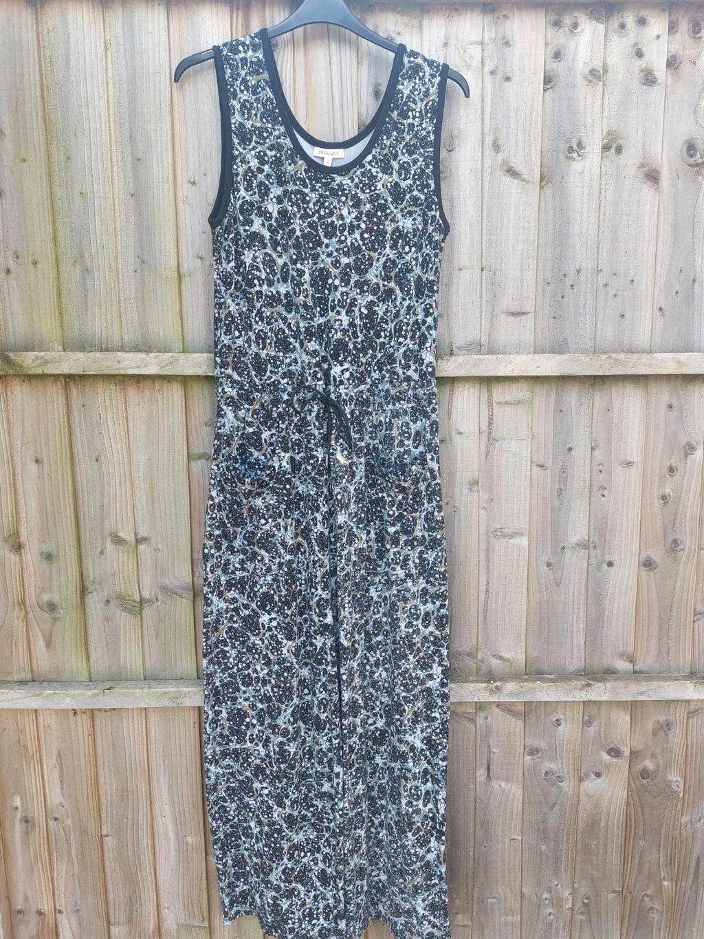 Thought Black Abstract Jumpsuit Size 12 Sustainable Organic Cotton Wide Leg Pockets
