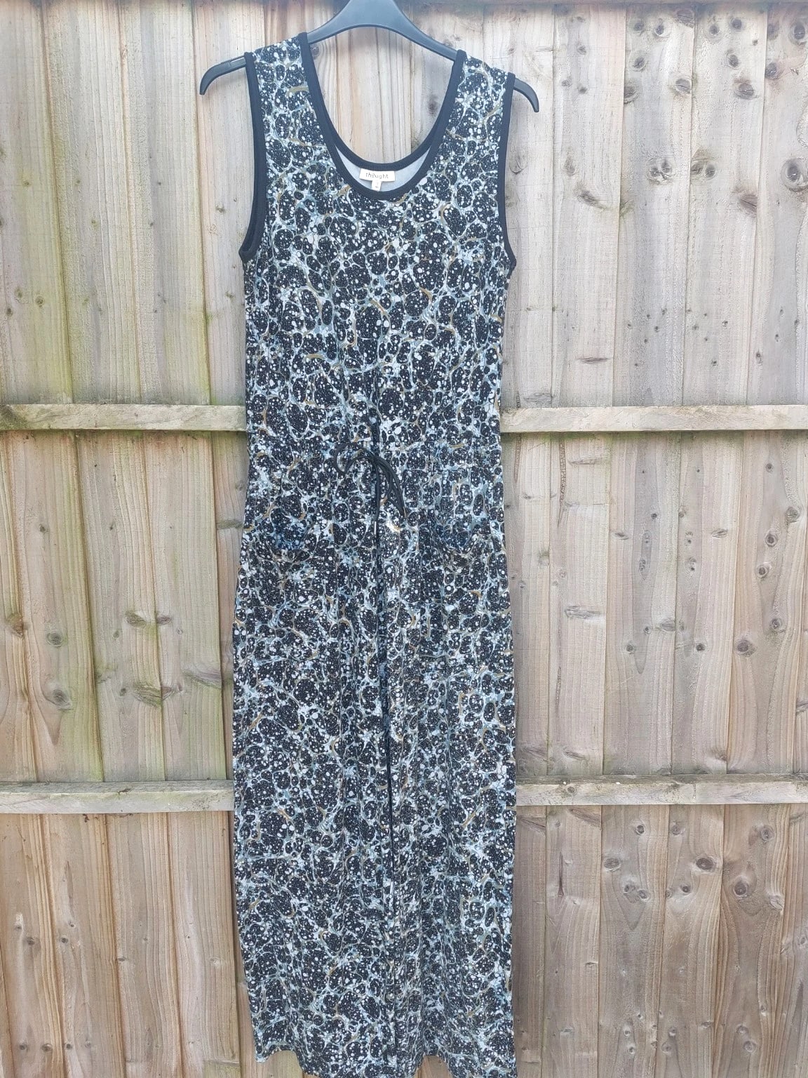 Thought Black Abstract Jumpsuit Size 12 Sustainable Organic Cotton Wide Leg Pockets